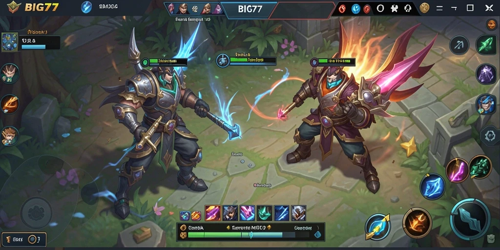 Tampilan seru dari gameplay BIG77 dalam pertandingan MOBA.
