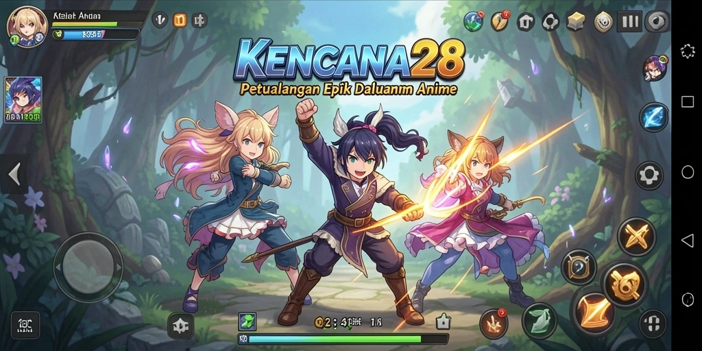 Screenshot gameplay KENCANA28 yang menampilkan aksi karakter anime.