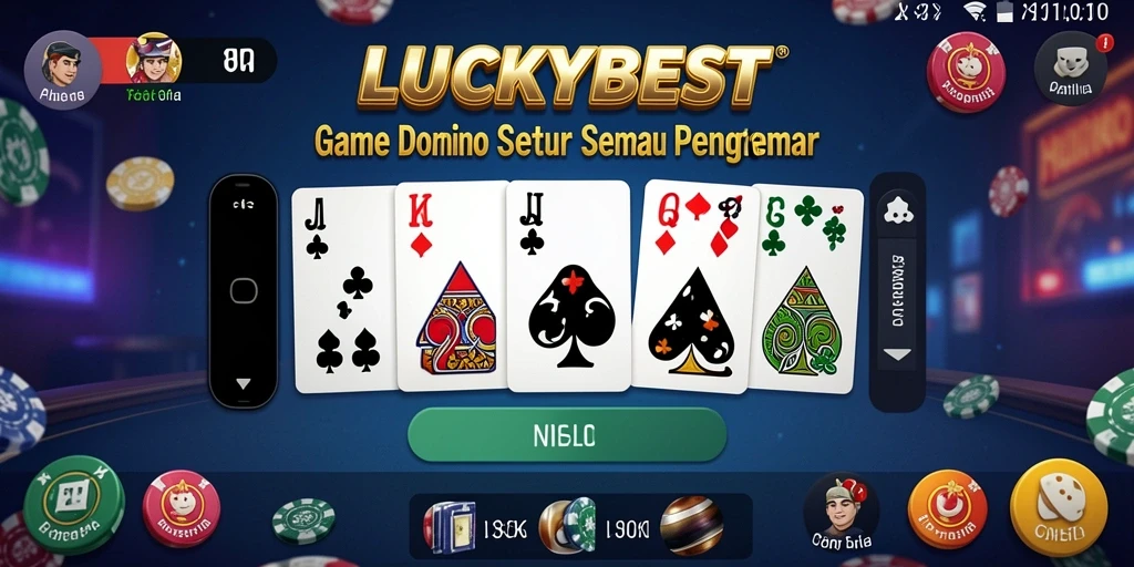 Tampilan gameplay LUCKYBEST dengan karakter dan meja permainan Domino.